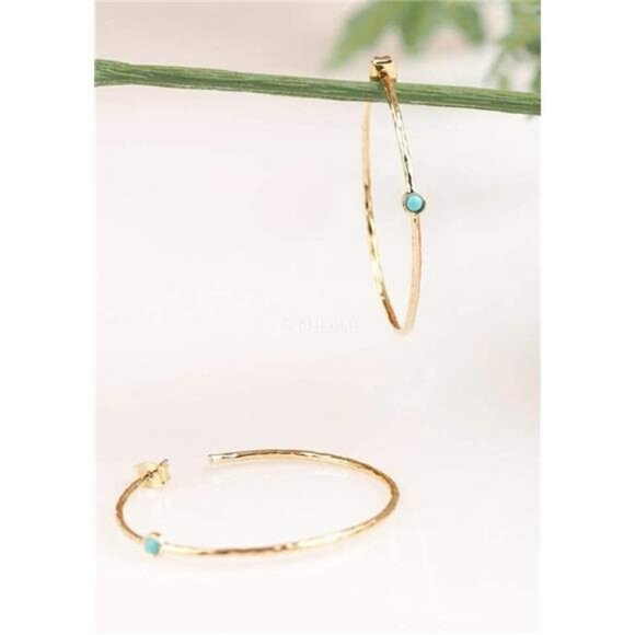 Gold Hoop Earrings Blue Turquoise Dainty Lightweight Hypoallergenic Boho Jewelry - Picture 3 of 8